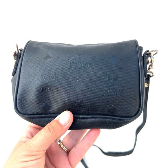 MCM Mini Visetos Crossbody Bag Micro Monogram Purse Black Coated Canvas Small - Picture 3 of 14